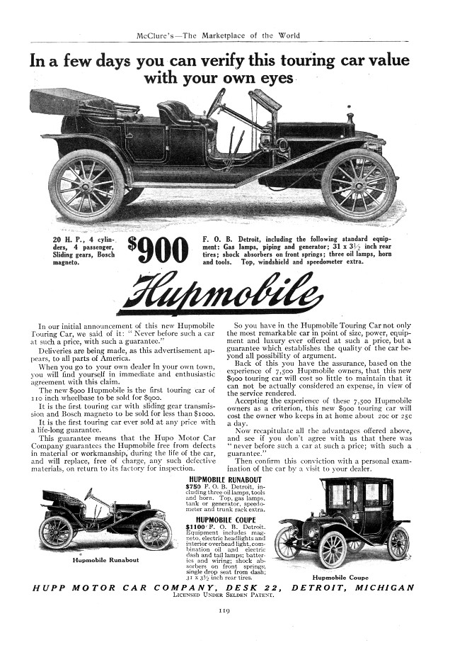 1911 Hupmobile Auto Advertising
